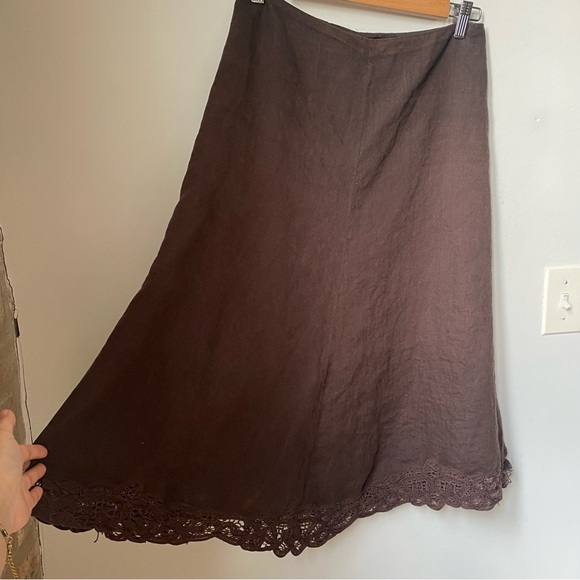 Banana Republic 100% Linen Skirt CA-Line Women's Skirt midi chocolate brown - Picture 2 of 6